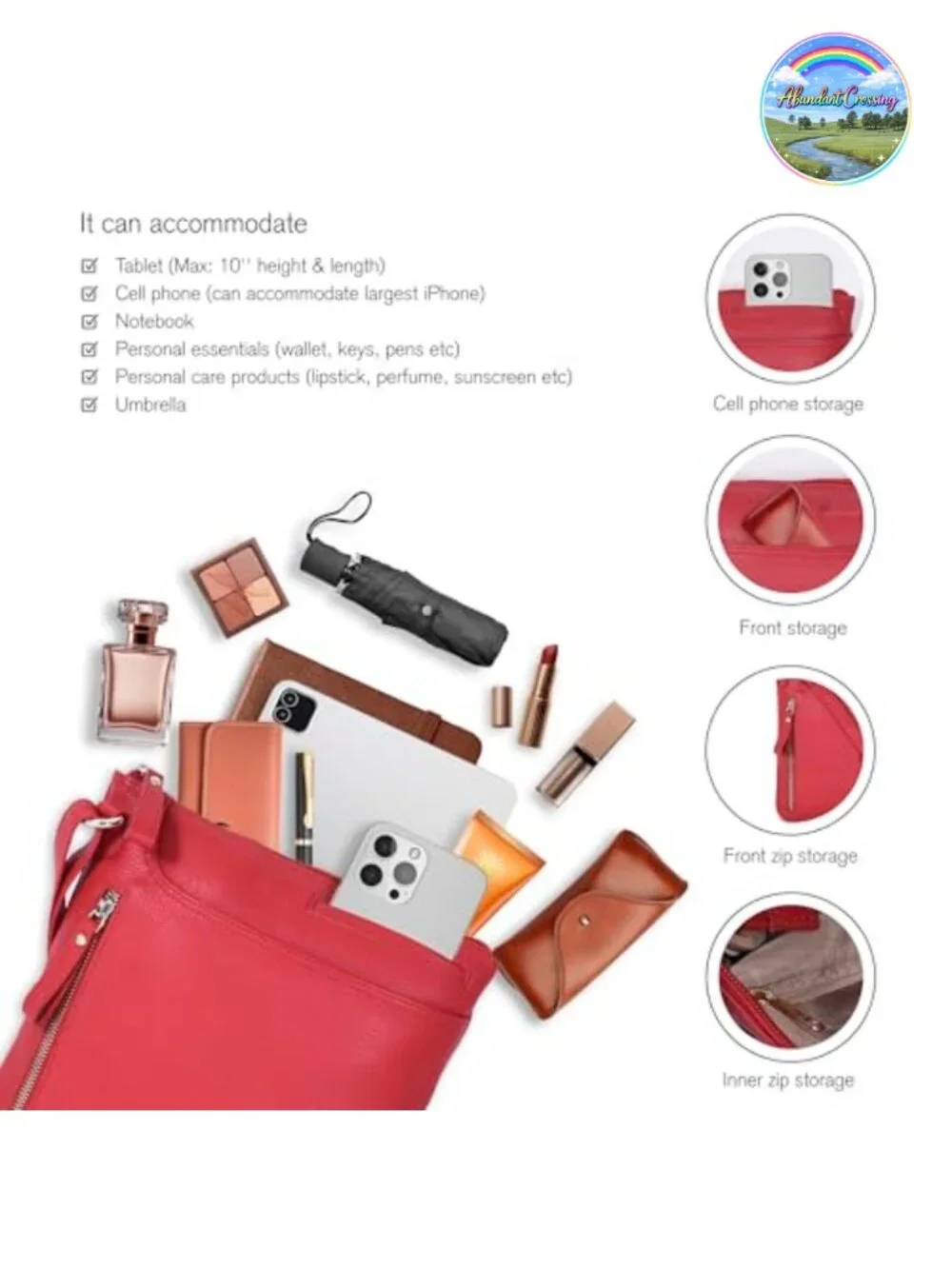 Genuine Leather Crossbody Bag for Women Medium Sling Purse Adjustable Strap,